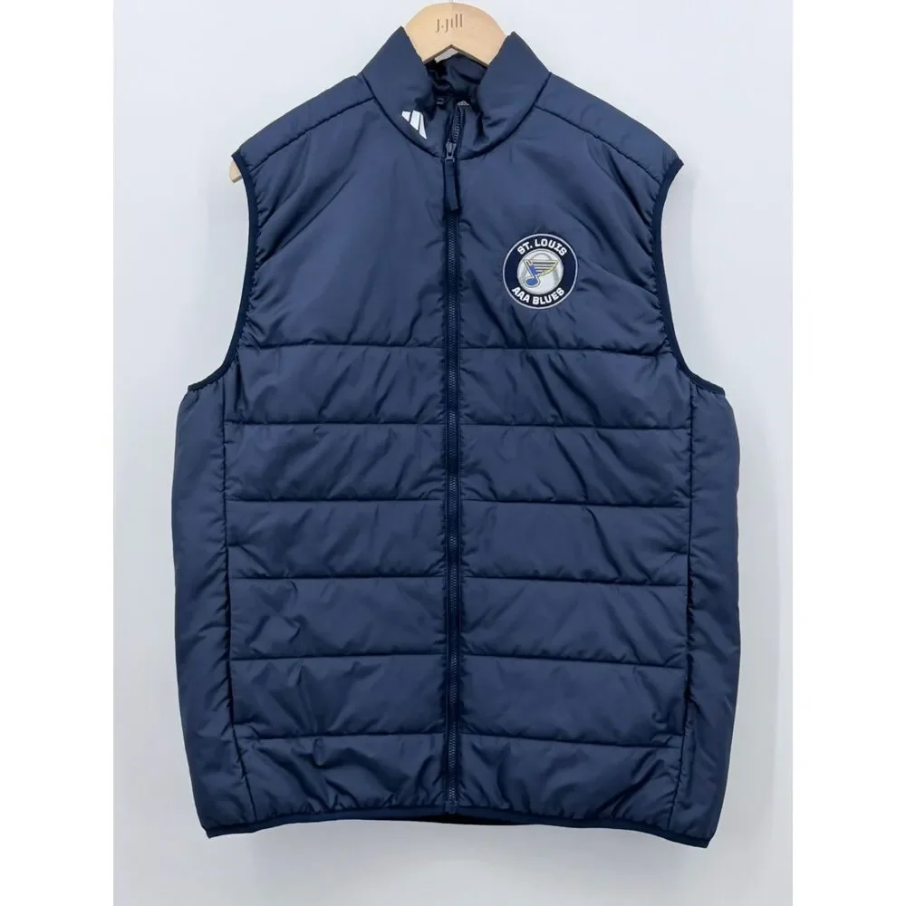Adidas St Louis AAA Blues Puffer Vest Navy Hockey Layering Medium Men